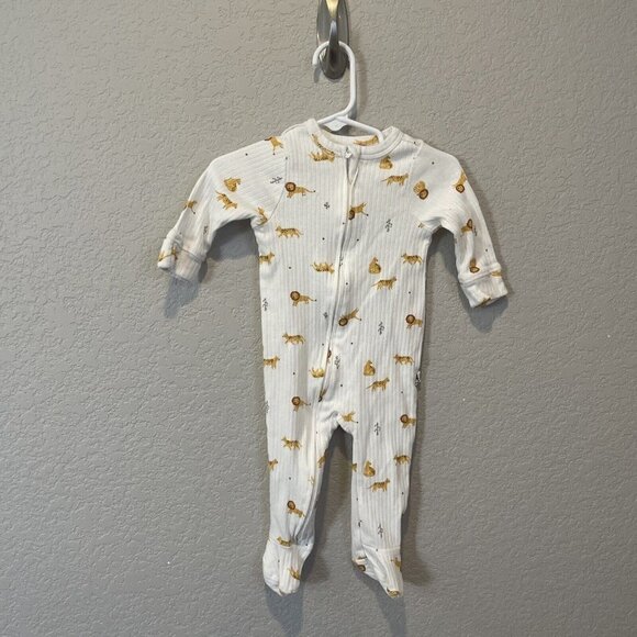 Emily & Oliver Rabbit + Bear Organic Cotton Infant Green Sleeper 6-9 Jungle Lion - Picture 2 of 8